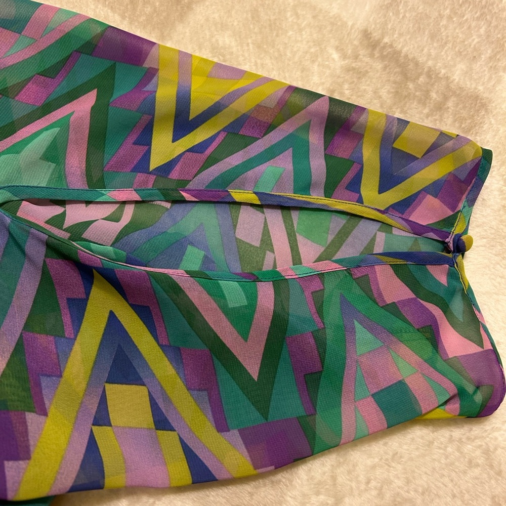 Adrianna Papell Geometric Print Midi Dress - Green, Purple, Yellow - Picture 10 of 13